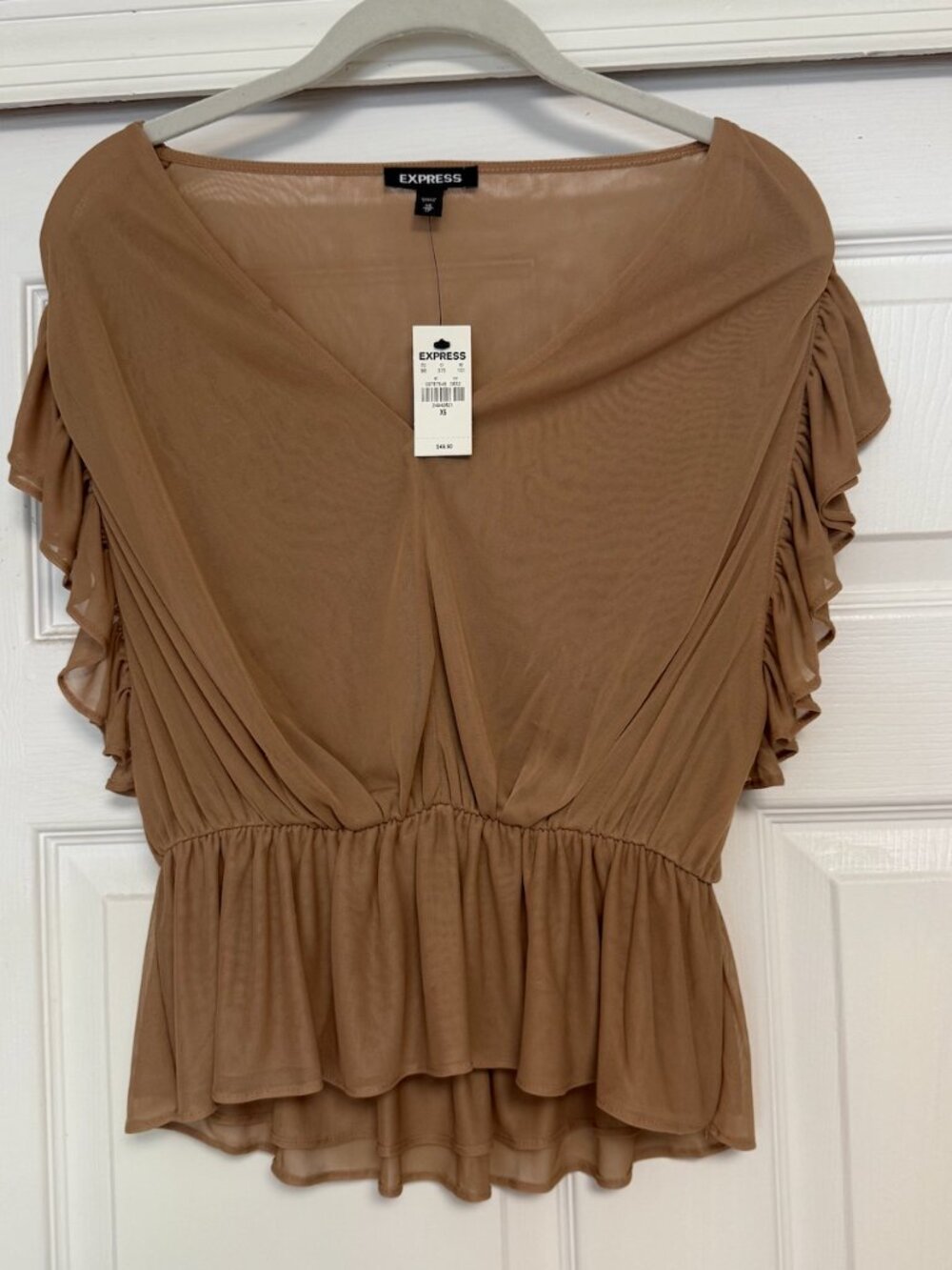 NWT Express V Neck Blouse with Ruffled Sleeves